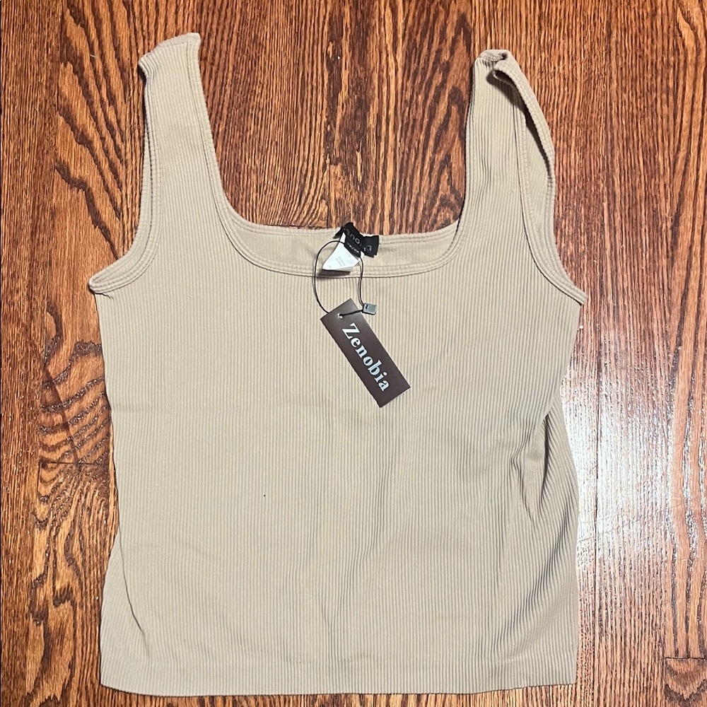 Women’s crop style tank top in tan like color